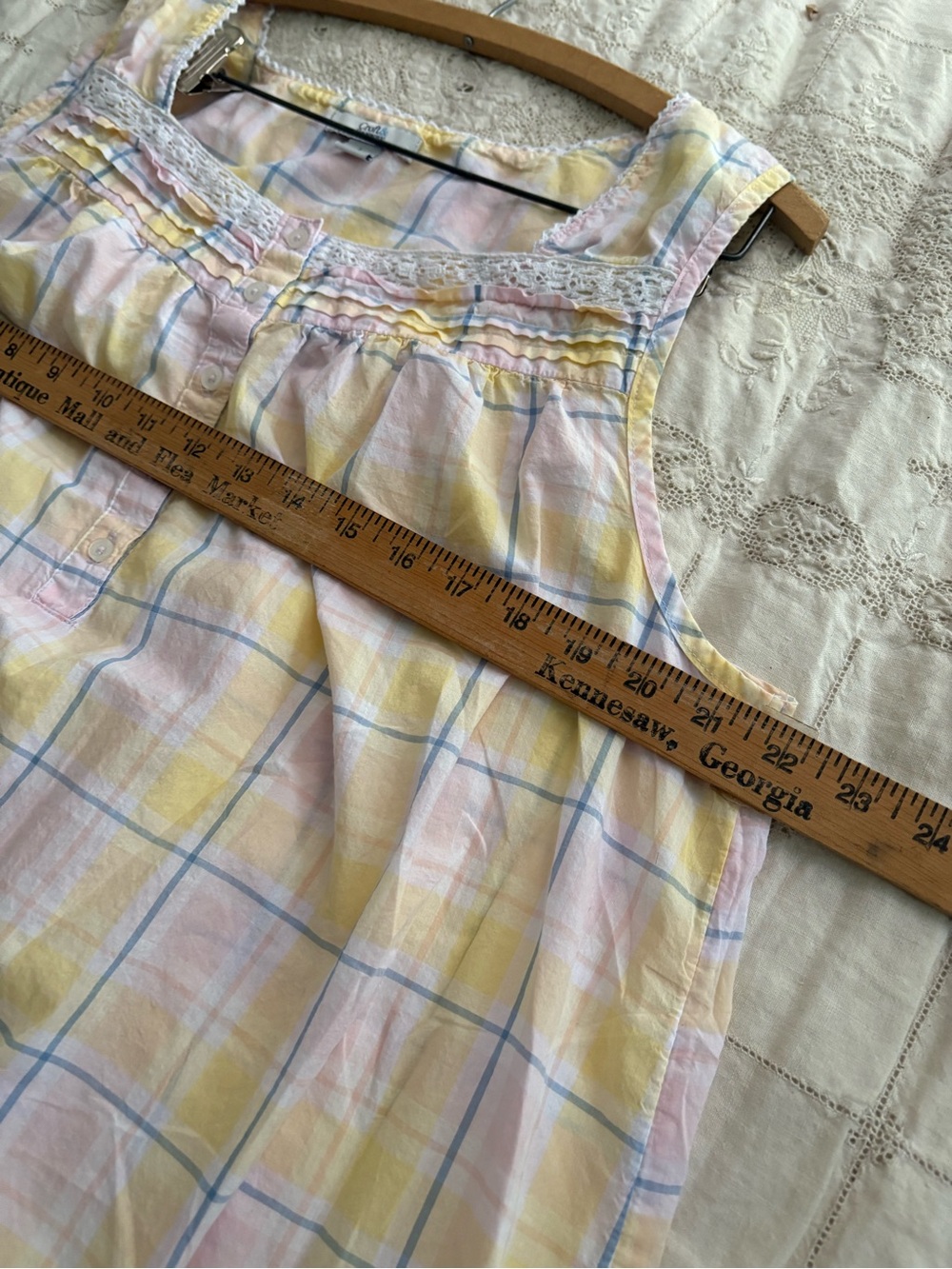 croft & barrow Pink and Yellow Plaid Sleeveless nightgown - Picture 5 of 10